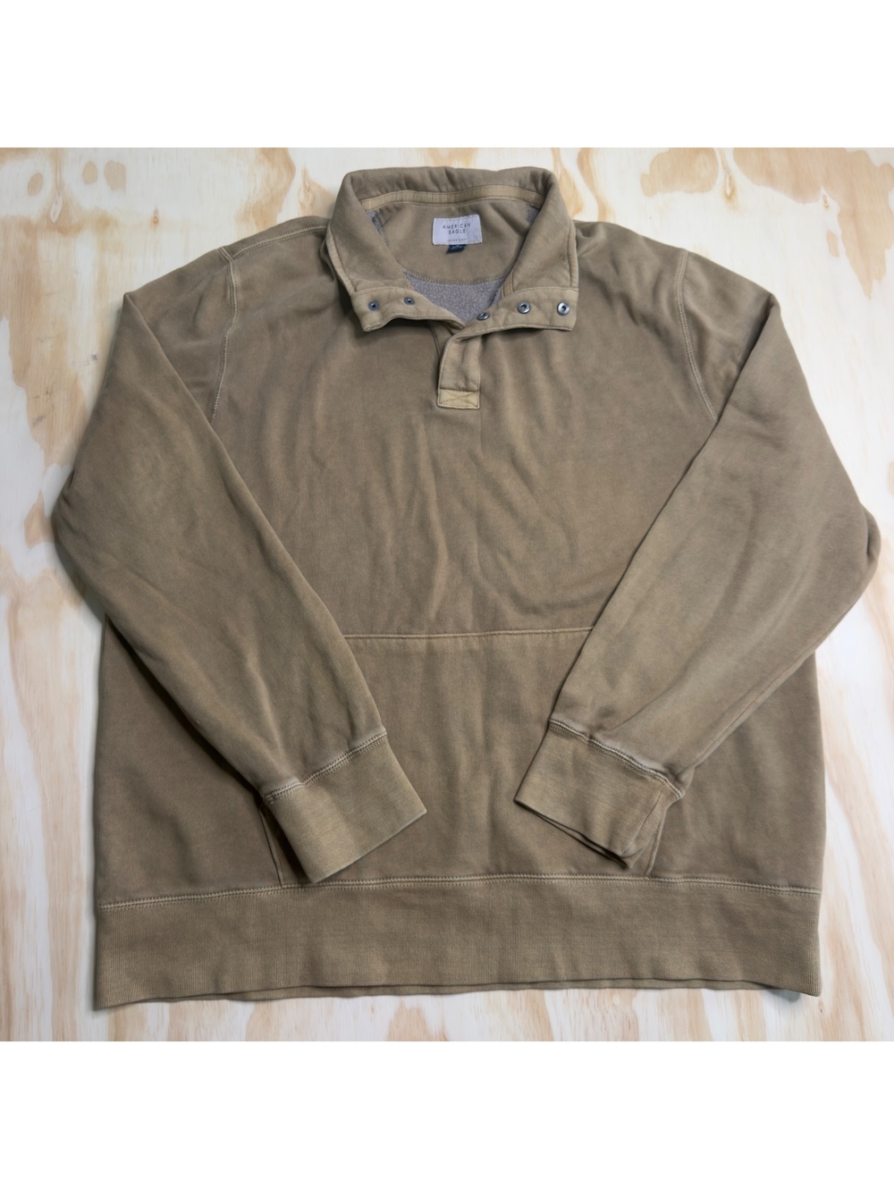 American Eagle Men's Tan Cotton Fleece Pullover Henley Button Size XXL